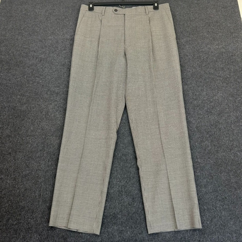 Hart Schaffner Marx Mens Wool Dress Pants Pleated Stretch Houndstooth 34X30